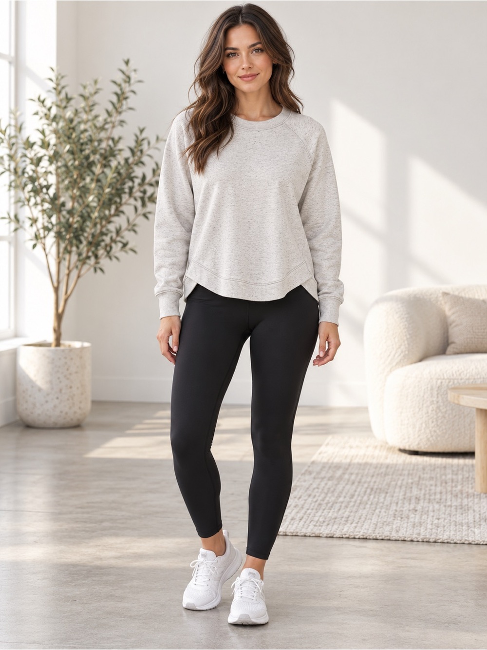 Athleta Mindset Sweatshirt Heather Grey Curved Hem Size Small